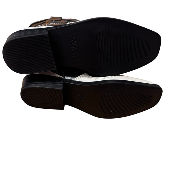 Zara Kids Black Cowgirl Boots Size 2.5 White Star Western Boots Girls - Picture 5 of 6